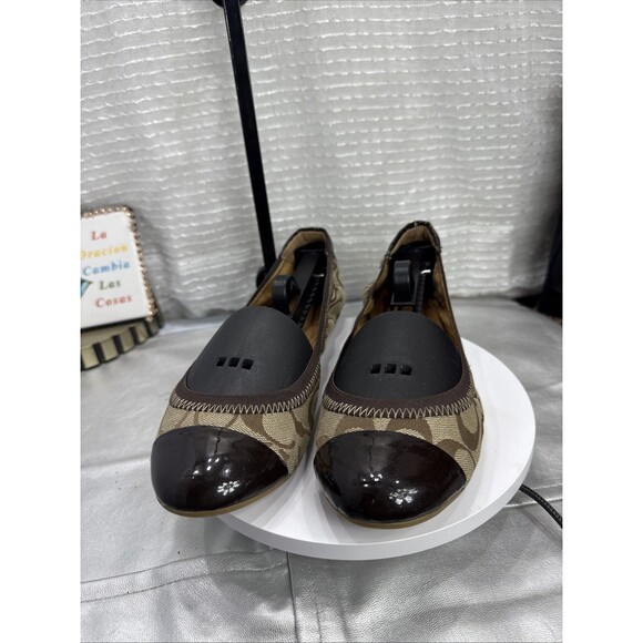 (C)Coach Wanda Women's Tan/Brown Signature Logo Canvas/Leather Ballet Flats 8.5B - Picture 2 of 12